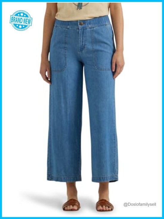 Pants - Wide Leg Crop Capri Pants with Elastic Waistband